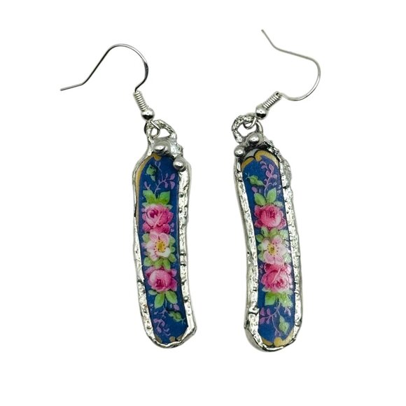 Broken China 925 Earrings From Rare Bavaria Tirschenreuth Franklin 4177 Plate - Picture 12 of 16